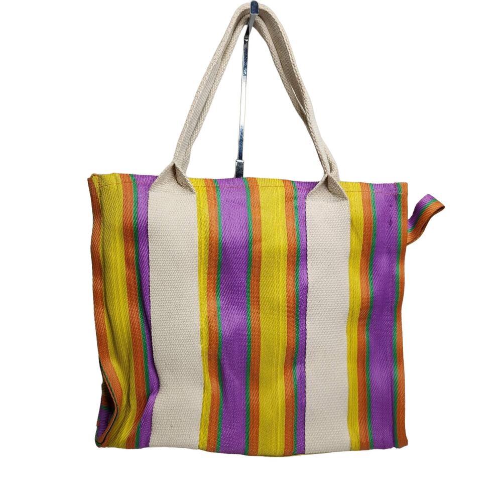 Urban Outfitters BDG Serena Mesh Tote Bag Medium Size Multi Stripe Purple Yellow - Picture 1 of 14